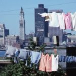 view of Boston through clotheslines