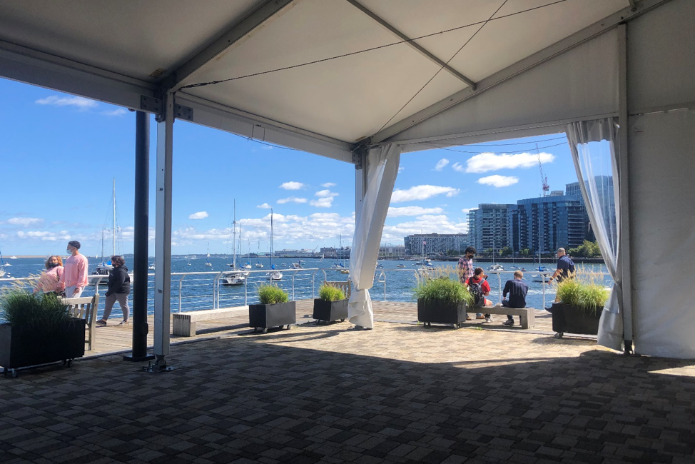 View of downtown waterfront from an event tent