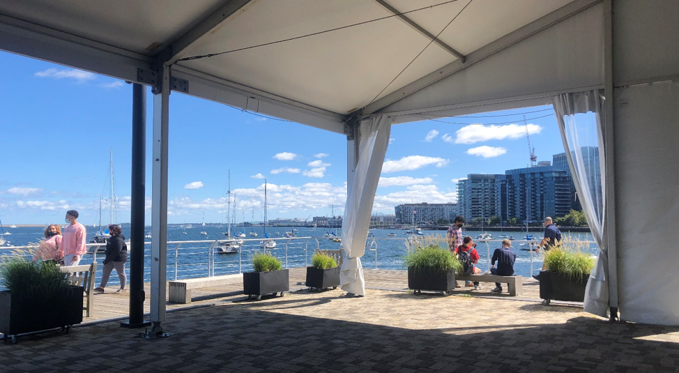 View of downtown waterfront from an event tent